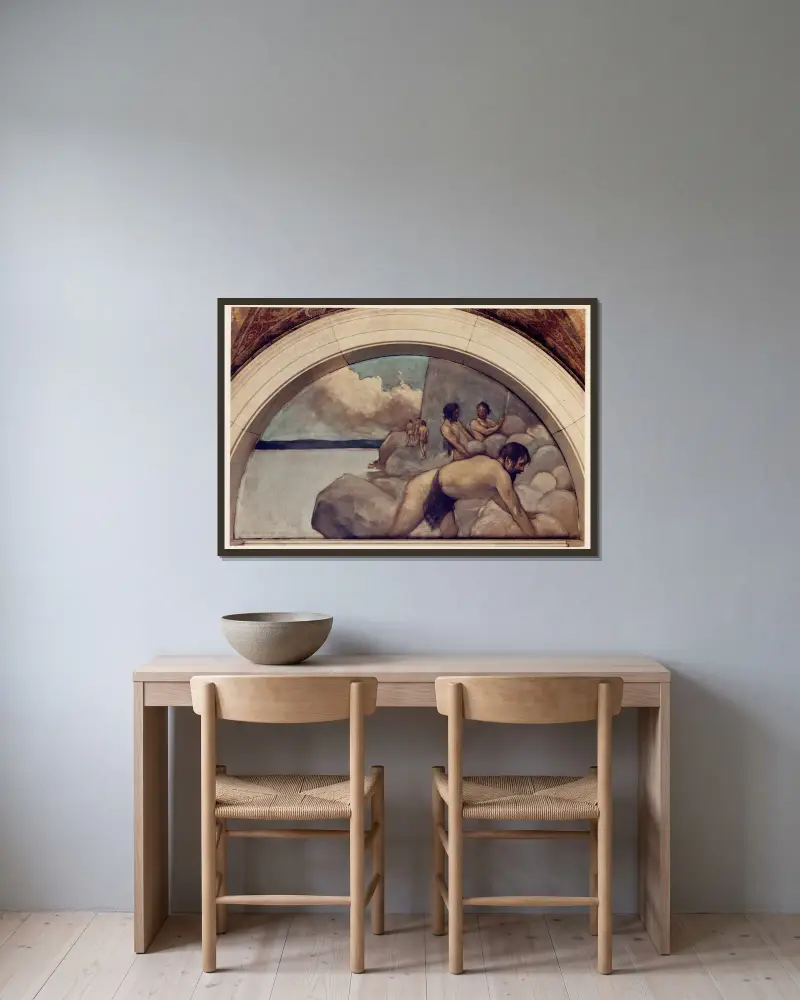 Cairn-Wandbild in der Serie Evolution of the Book von John White Alexander gerahmt an einer Wand