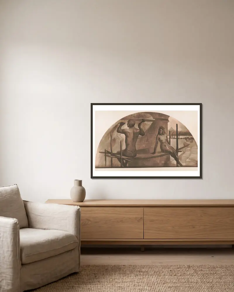 Egpytian hieroglyphics av John White Alexander inramad på en vägg