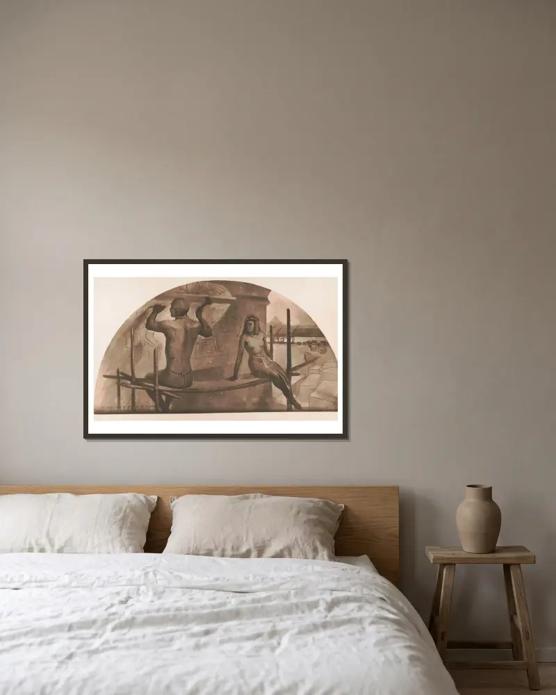 Egpytian hieroglyphics av John White Alexander inramad på en vägg