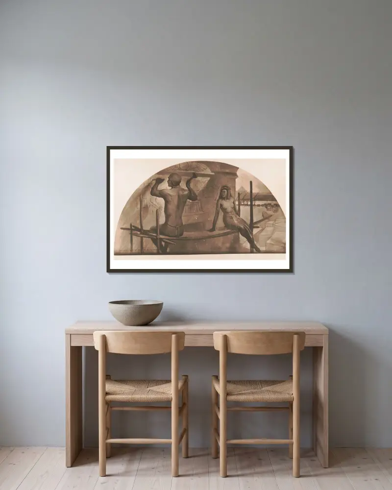 Egpytian hieroglyphics av John White Alexander inramad på en vägg