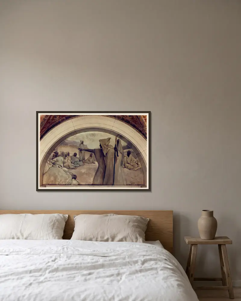 Oral Tradition – Wandmalerei aus der Serie Evolution of the Book von John White Alexander gerahmt an einer Wand