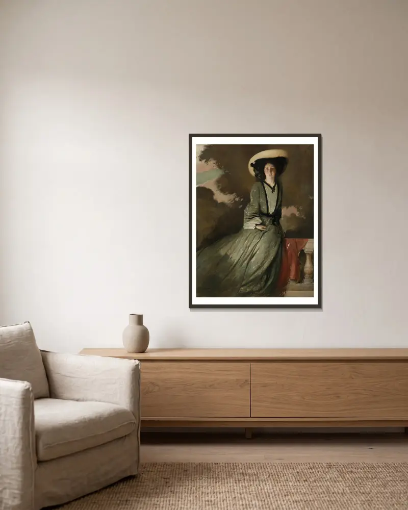 Porträtt av Mrs. John White Alexander av John White Alexander inramad på en vägg