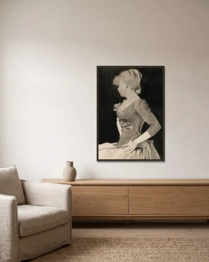 Silhuett av en ung flicka av John White Alexander inramad på en vägg