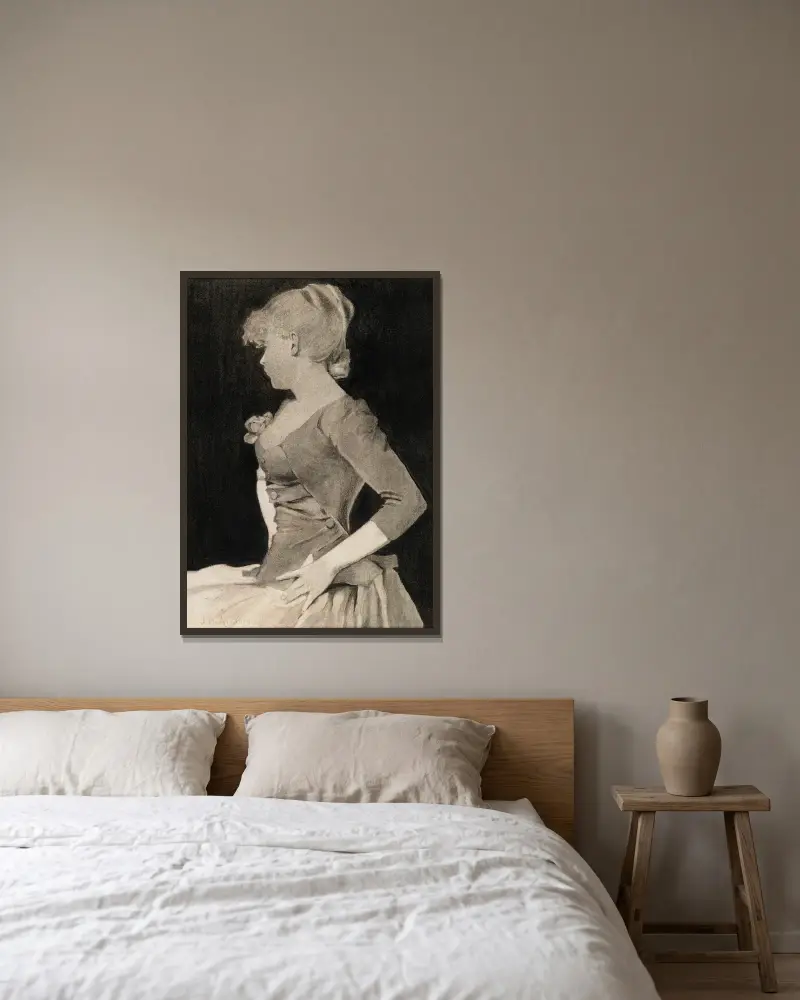 Silhuett av en ung flicka av John White Alexander inramad på en vägg