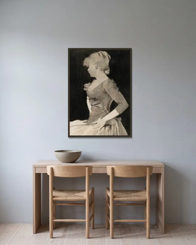 Silhuett av en ung flicka av John White Alexander inramad på en vägg