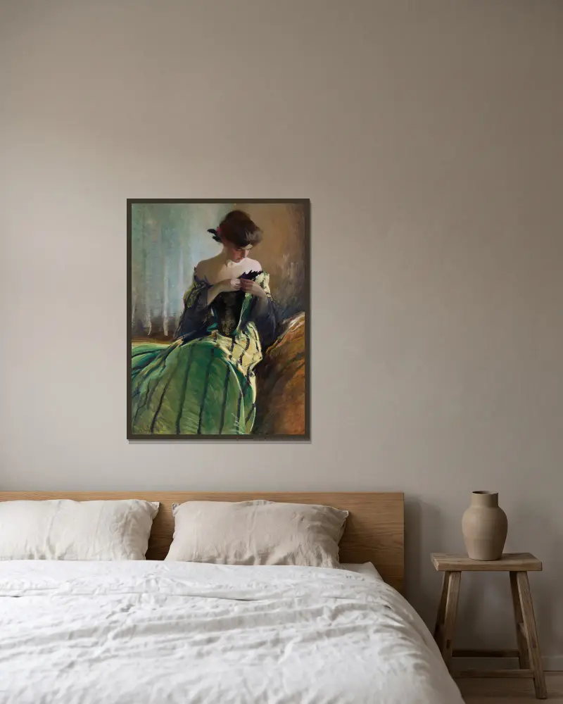 Studie in Schwarz und Grün von John White Alexander gerahmt an einer Wand