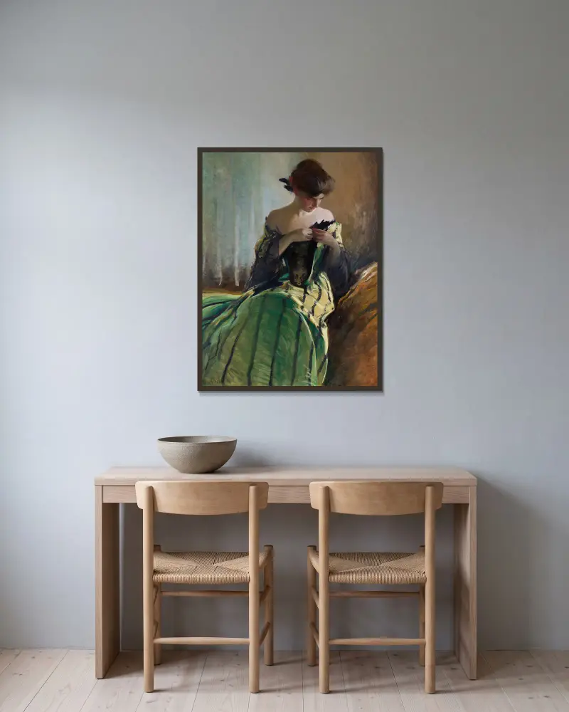 Studie in Schwarz und Grün von John White Alexander gerahmt an einer Wand