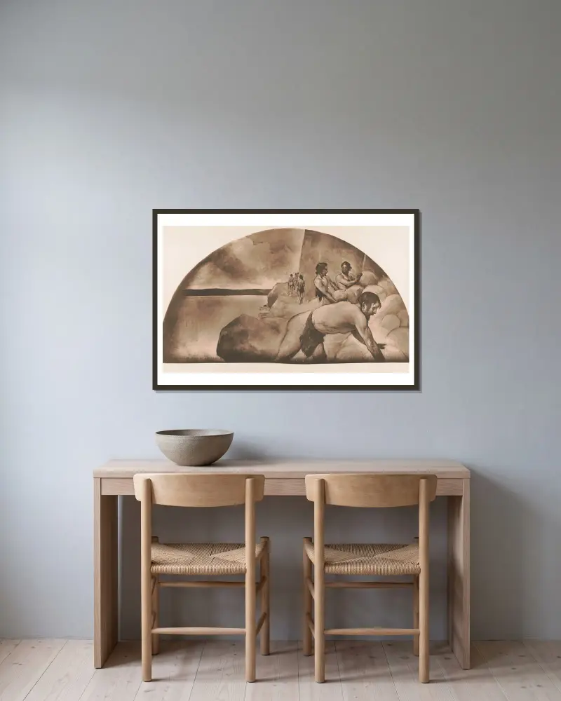 Der Steinhügel von John White Alexander gerahmt an einer Wand
