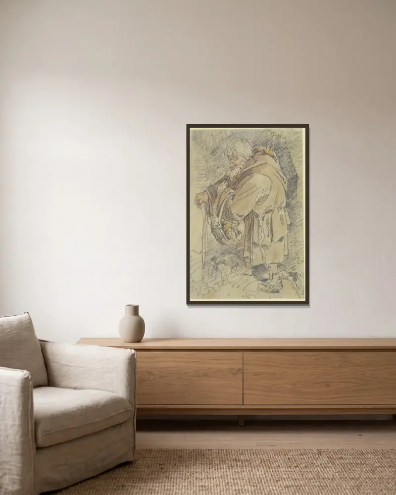 Ein Mönch von Wilhelm Busch gerahmt an einer Wand