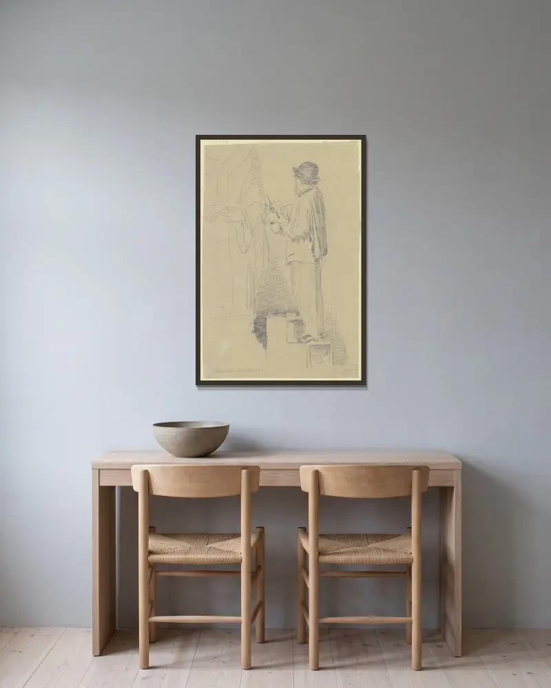 Bildhauer Schierholtz bei der Arbeit von Wilhelm Busch gerahmt an einer Wand