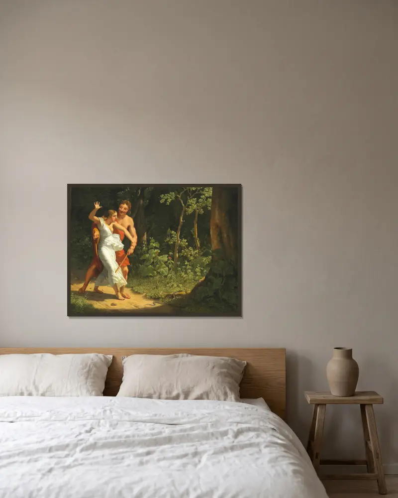 Scéna svádění v lese, Christoffer Wilhelm Eckersberg v rámu na stěně