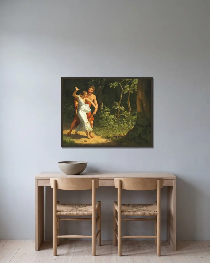 Scéna svádění v lese, Christoffer Wilhelm Eckersberg v rámu na stěně