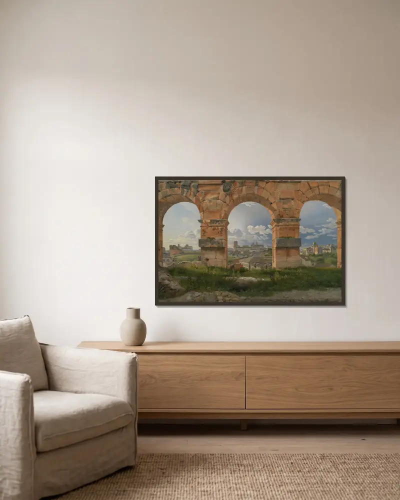 Utsikt genom tre valv på Colosseums tredje våning av Christoffer Wilhelm Eckersberg inramad på en vägg