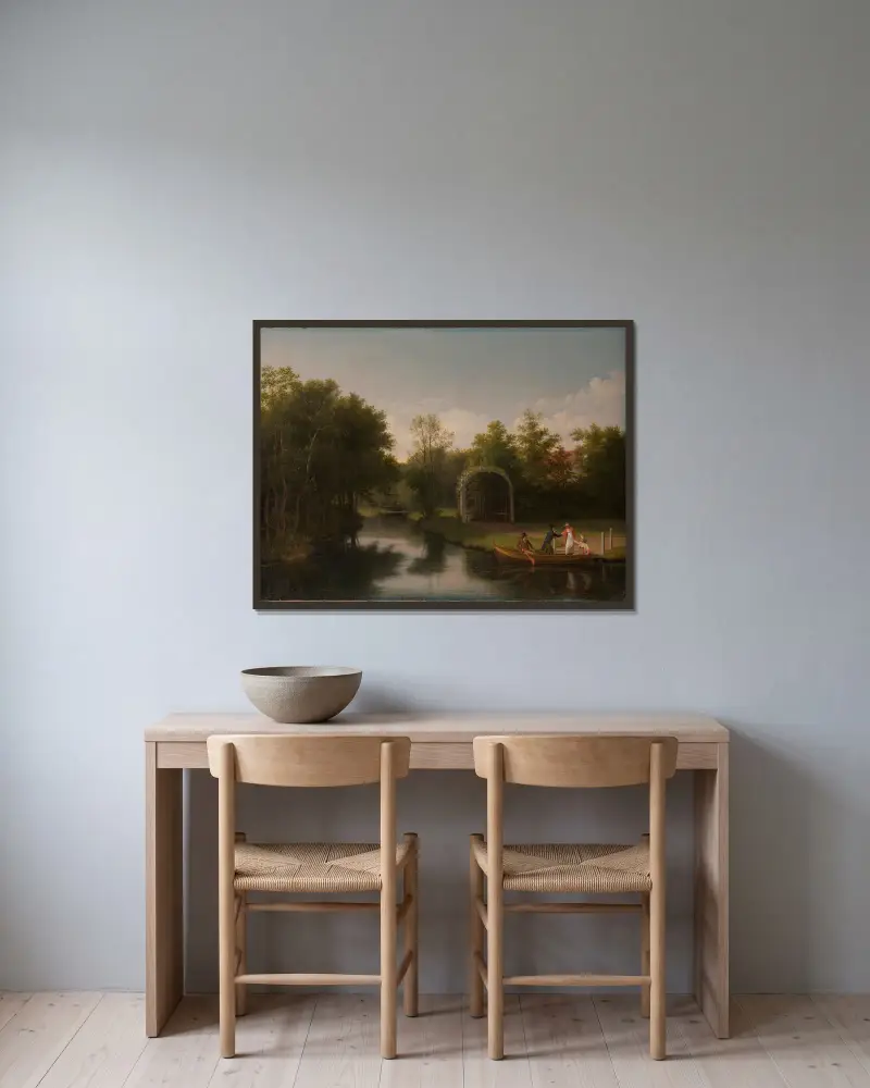 Lövvalv i parken vid Sanderumgård av Christoffer Wilhelm Eckersberg inramad på en vägg