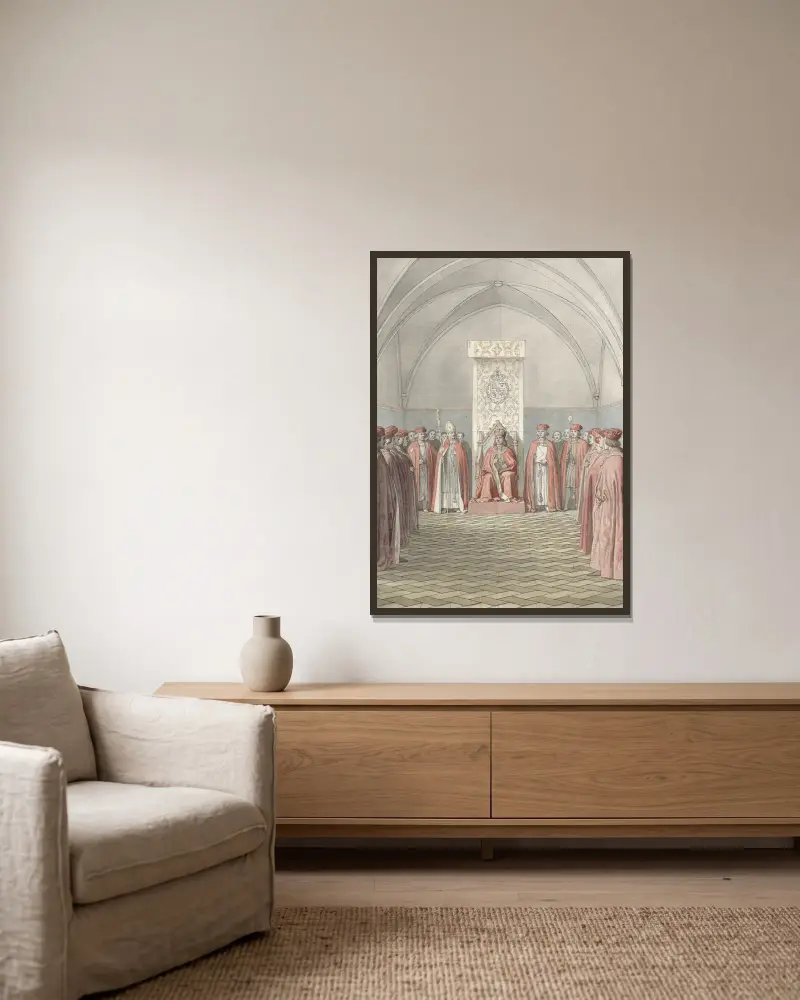 Die Stiftung des Elefantenordens von Christoffer Wilhelm Eckersberg gerahmt an einer Wand