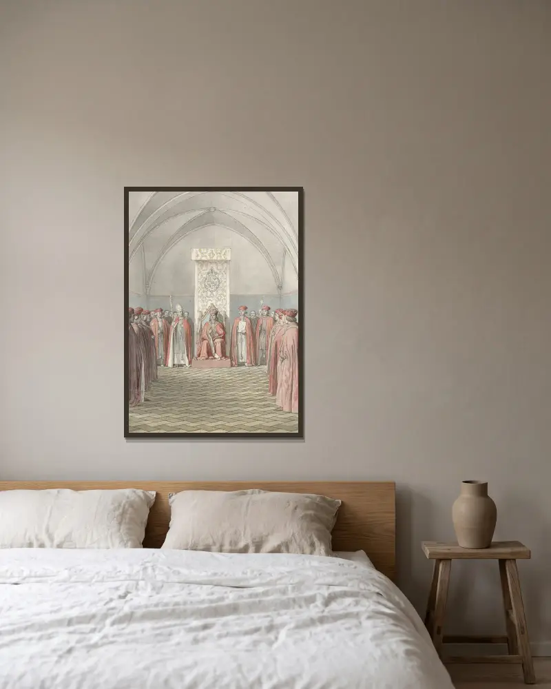 Die Stiftung des Elefantenordens von Christoffer Wilhelm Eckersberg gerahmt an einer Wand