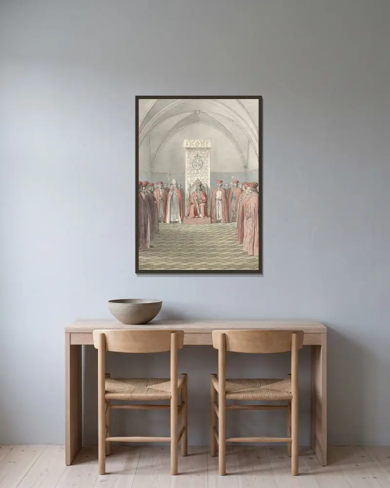 Die Stiftung des Elefantenordens von Christoffer Wilhelm Eckersberg gerahmt an einer Wand