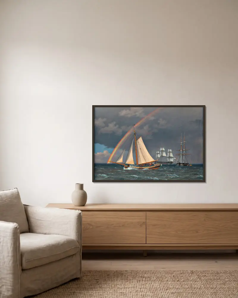 Rainbow at Sea and a Crossing Hunt with other Ships av Christoffer Wilhelm Eckersberg inramad på en vägg