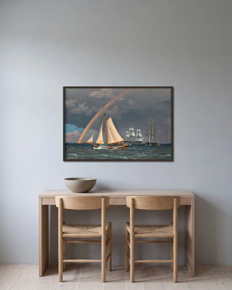 Rainbow at Sea and a Crossing Hunt with other Ships av Christoffer Wilhelm Eckersberg inramad på en vägg