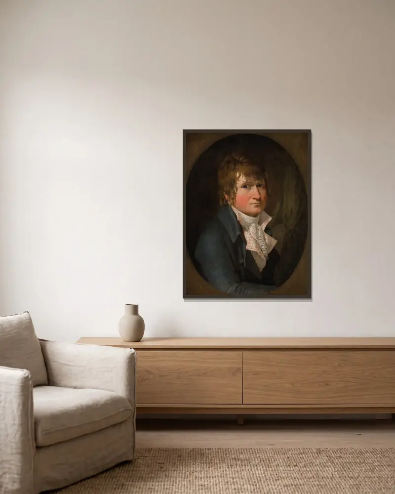 Selbstbildnis von Christoffer Wilhelm Eckersberg gerahmt an einer Wand