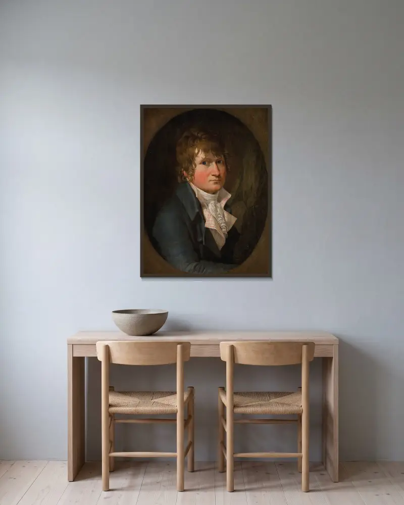 Selbstbildnis von Christoffer Wilhelm Eckersberg gerahmt an einer Wand