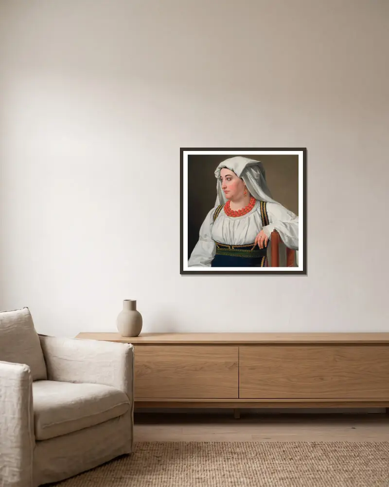 Una Ciociara, porträtt av en romersk lantflicka av Christoffer Wilhelm Eckersberg inramad på en vägg