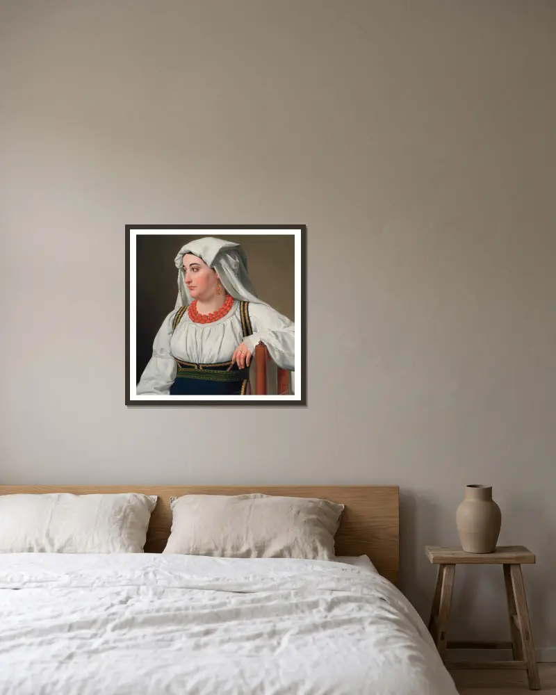 Una Ciociara, porträtt av en romersk lantflicka av Christoffer Wilhelm Eckersberg inramad på en vägg