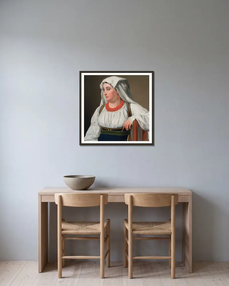 Una Ciociara, porträtt av en romersk lantflicka av Christoffer Wilhelm Eckersberg inramad på en vägg