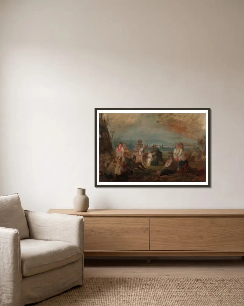 Sklizňová slavnost, skica, Robert Wilhelm Ekman v rámu na stěně