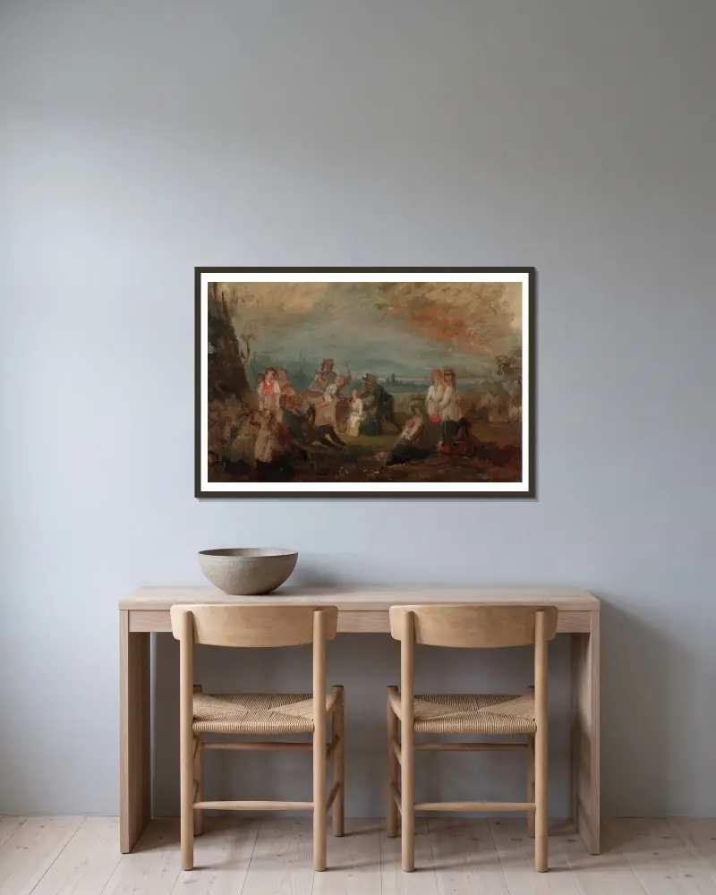 Sklizňová slavnost, skica, Robert Wilhelm Ekman v rámu na stěně