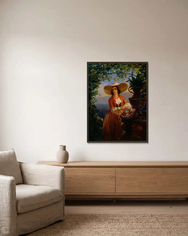 Italiensk blomsterflicka av Robert Wilhelm Ekman inramad på en vägg