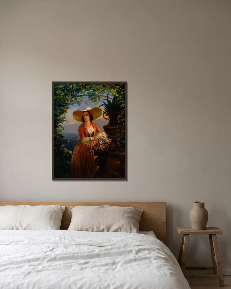 Italiensk blomsterflicka av Robert Wilhelm Ekman inramad på en vägg