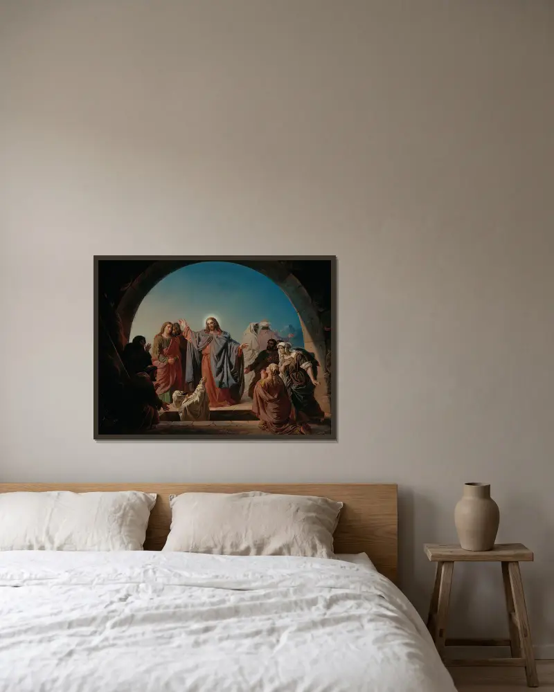 Jesus Wakes Lazarus av Robert Wilhelm Ekman inramad på en vägg