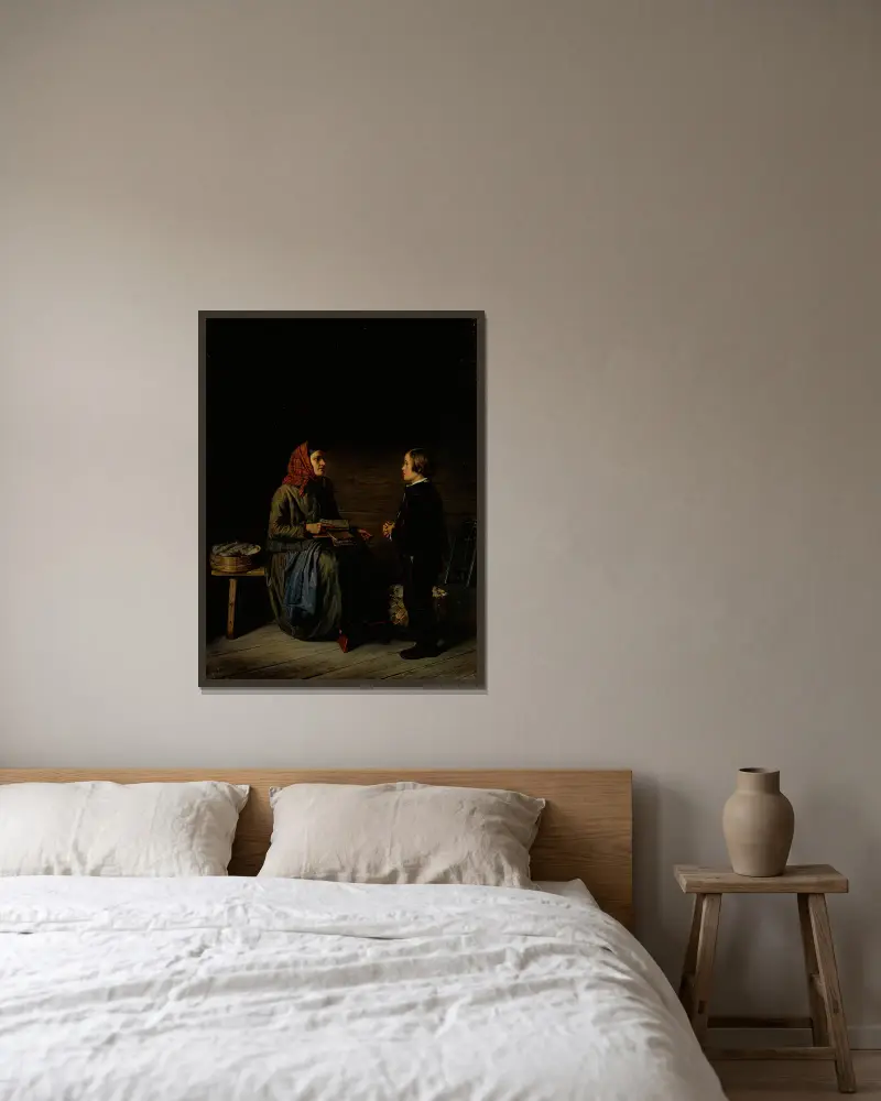 Der Morgen vor einer Prüfung von Robert Wilhelm Ekman gerahmt an einer Wand