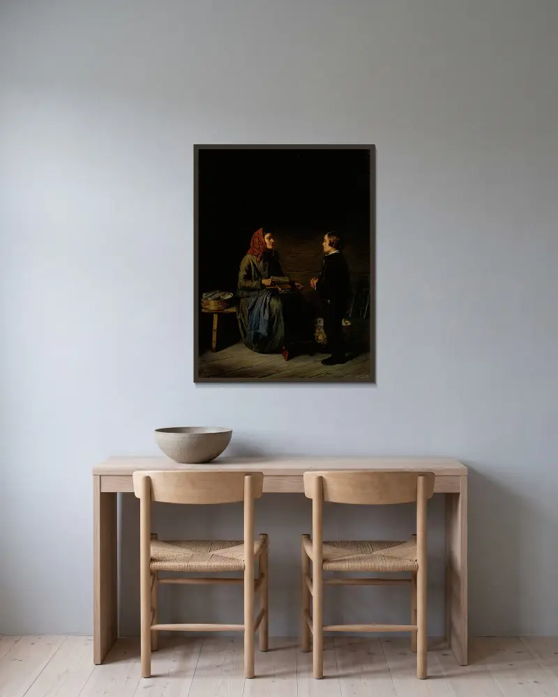 Der Morgen vor einer Prüfung von Robert Wilhelm Ekman gerahmt an einer Wand