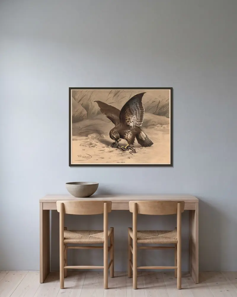 Buzzard av Wilhelm Kuhnert inramad på en vägg