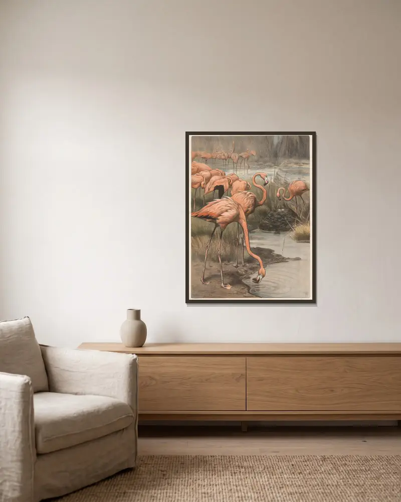 Flamingo, Wilhelm Kuhnert w ramie na ścianie