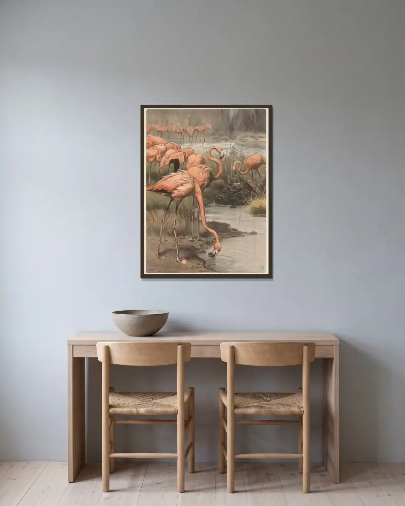 Flamingo, Wilhelm Kuhnert w ramie na ścianie