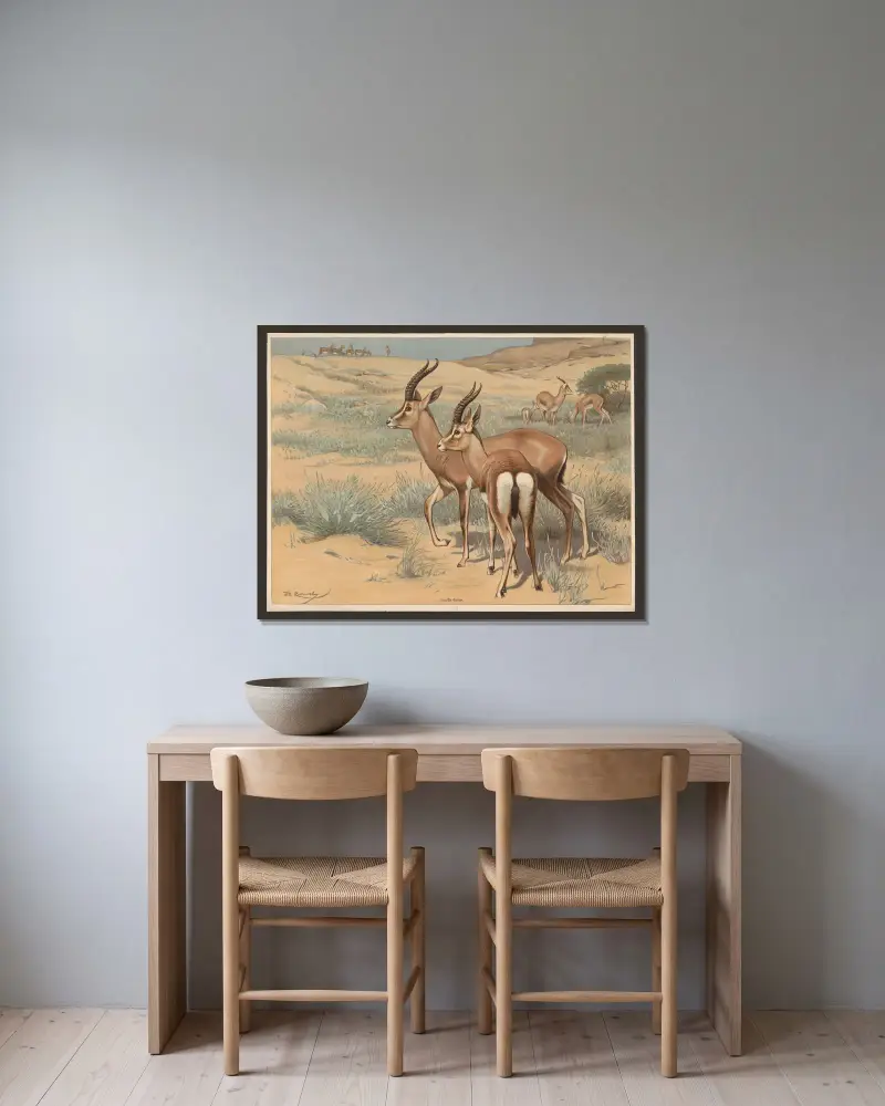 Gazelle av Wilhelm Kuhnert inramad på en vägg