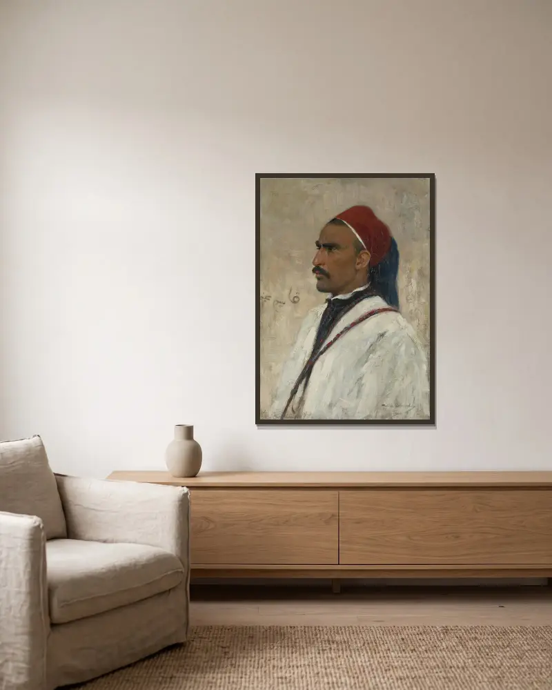 Porträt eines Arabers von Wilhelm Kuhnert gerahmt an einer Wand