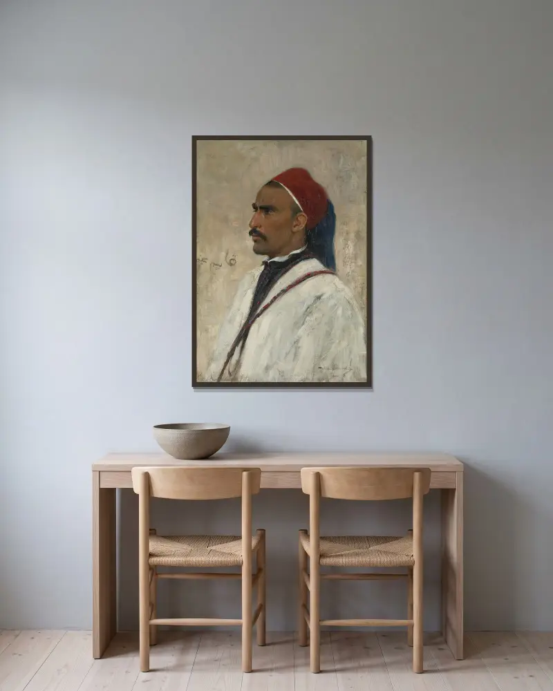 Porträt eines Arabers von Wilhelm Kuhnert gerahmt an einer Wand