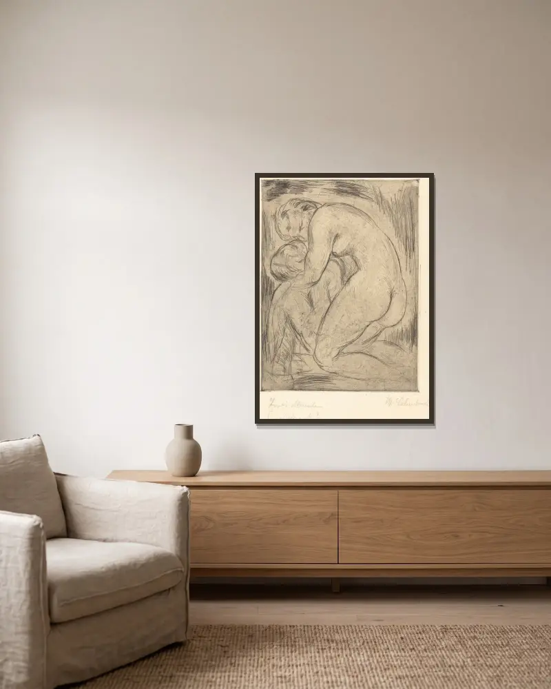 Der tote Mann von Wilhelm Lehmbruck gerahmt an einer Wand