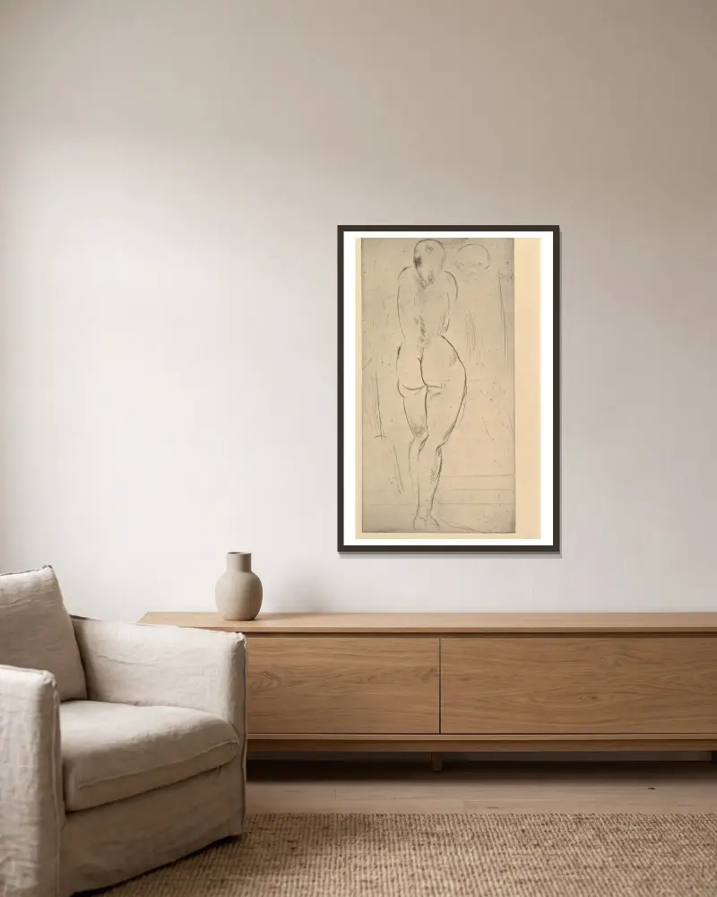 Das einsame Weib von Wilhelm Lehmbruck gerahmt an einer Wand