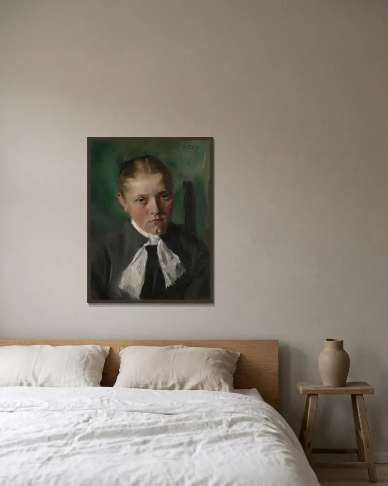 Bauernmädchen von Wilhelm Leibl gerahmt an einer Wand