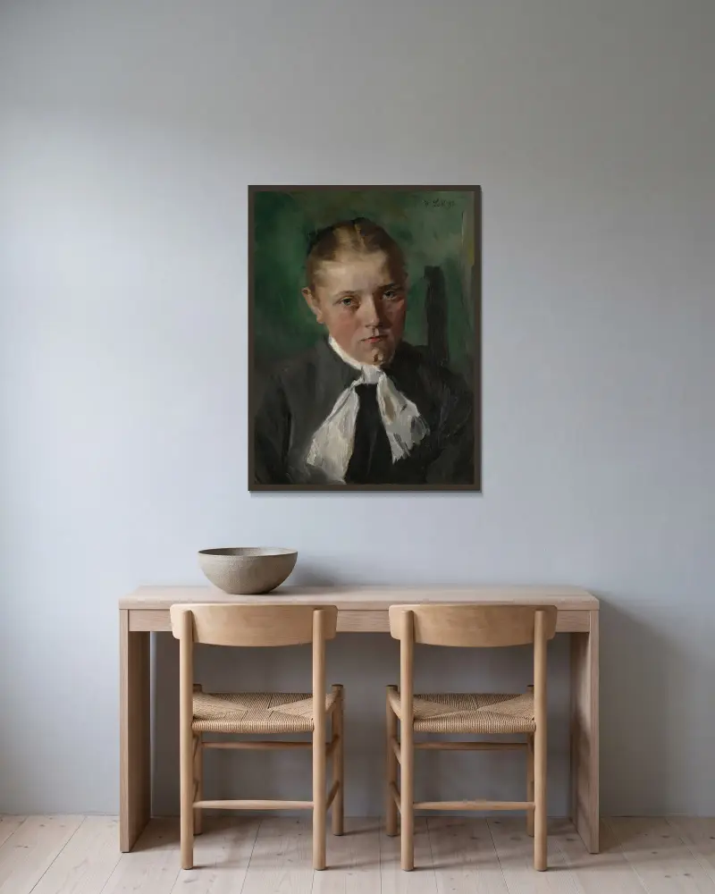 Bauernmädchen von Wilhelm Leibl gerahmt an einer Wand