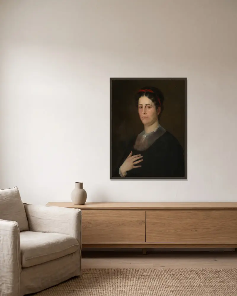 Porträtt av konstnärens syster Katharina (senare fru Kirchdorffer) av Wilhelm Leibl inramad på en vägg