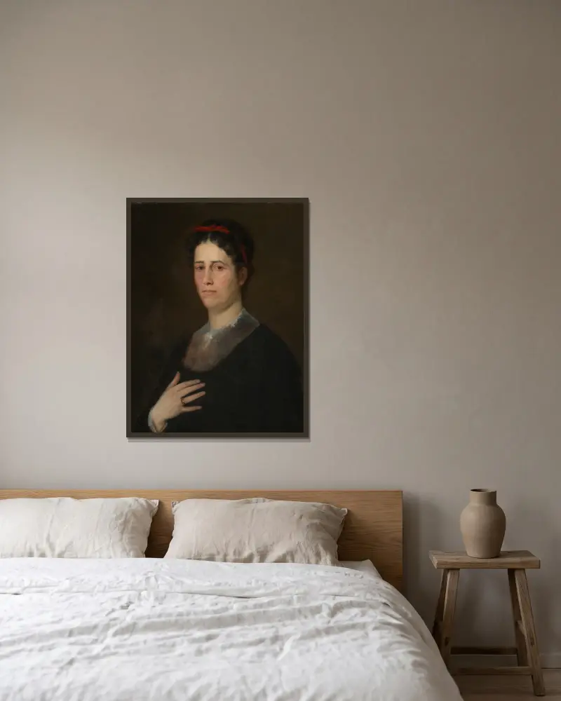 Porträtt av konstnärens syster Katharina (senare fru Kirchdorffer) av Wilhelm Leibl inramad på en vägg