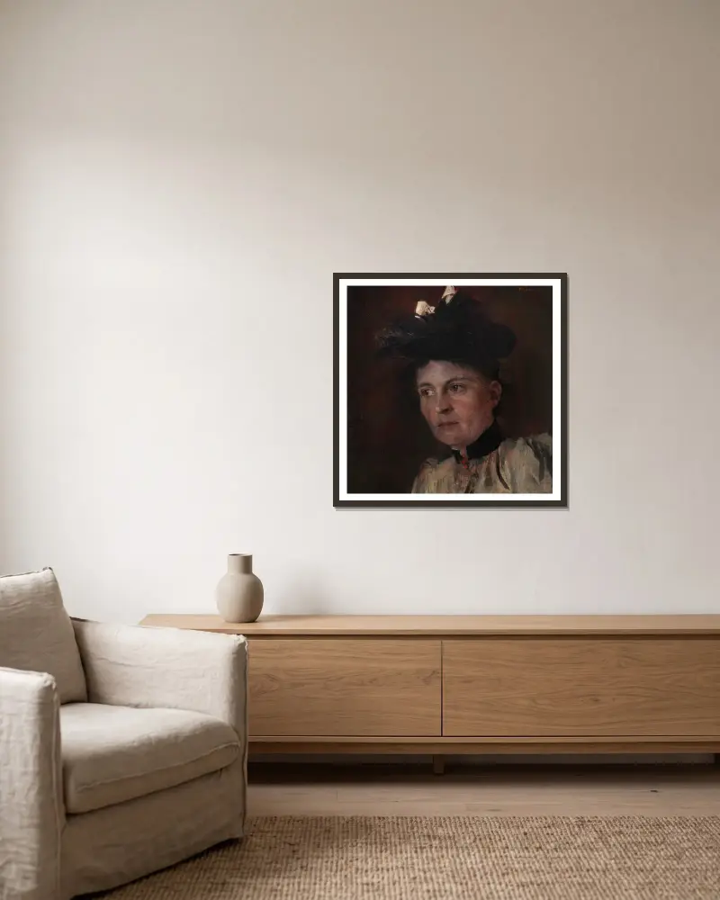 Porträtt av fru Auguste Mayr av Wilhelm Leibl inramad på en vägg