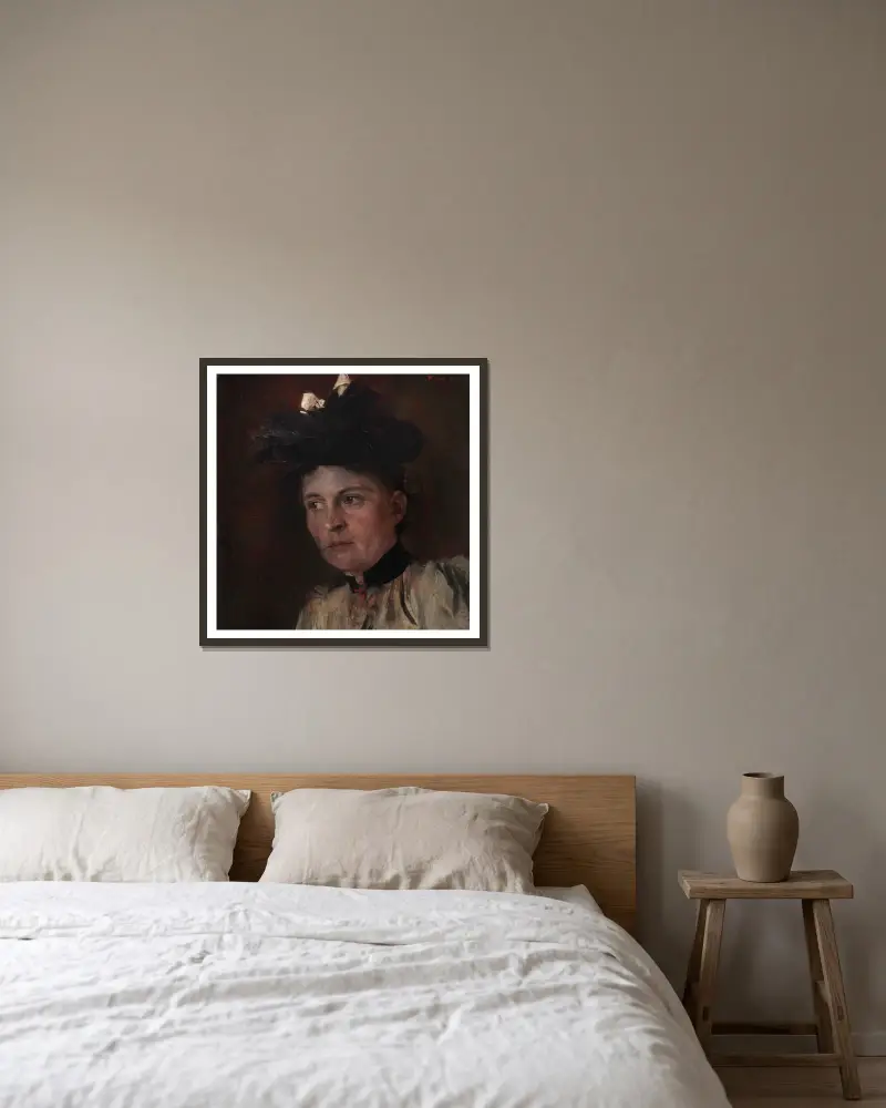 Porträtt av fru Auguste Mayr av Wilhelm Leibl inramad på en vägg