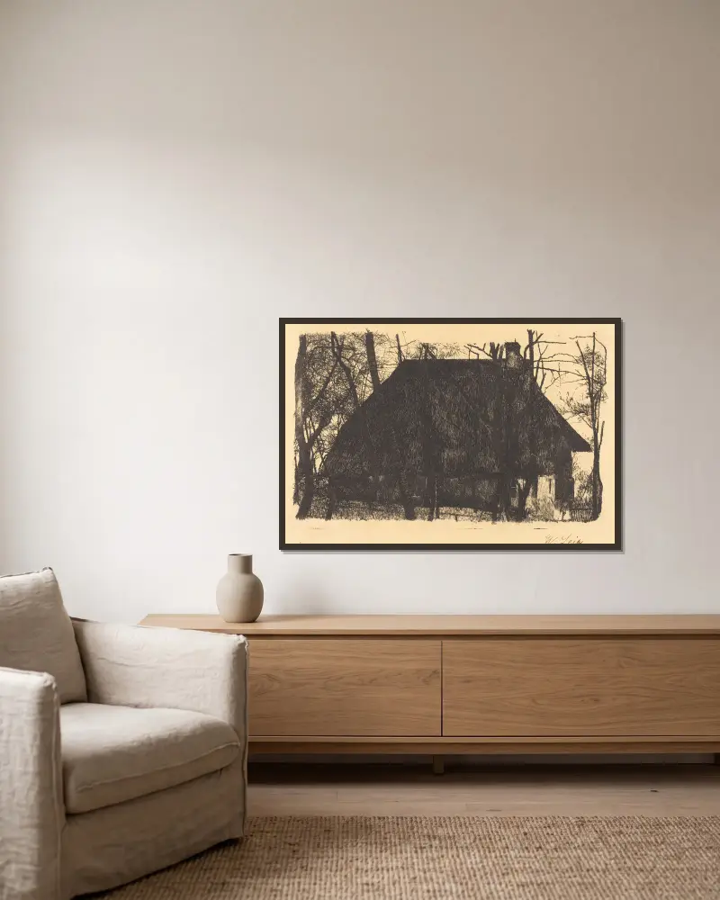 Farmhouse av Wilhelm Leibl inramad på en vägg